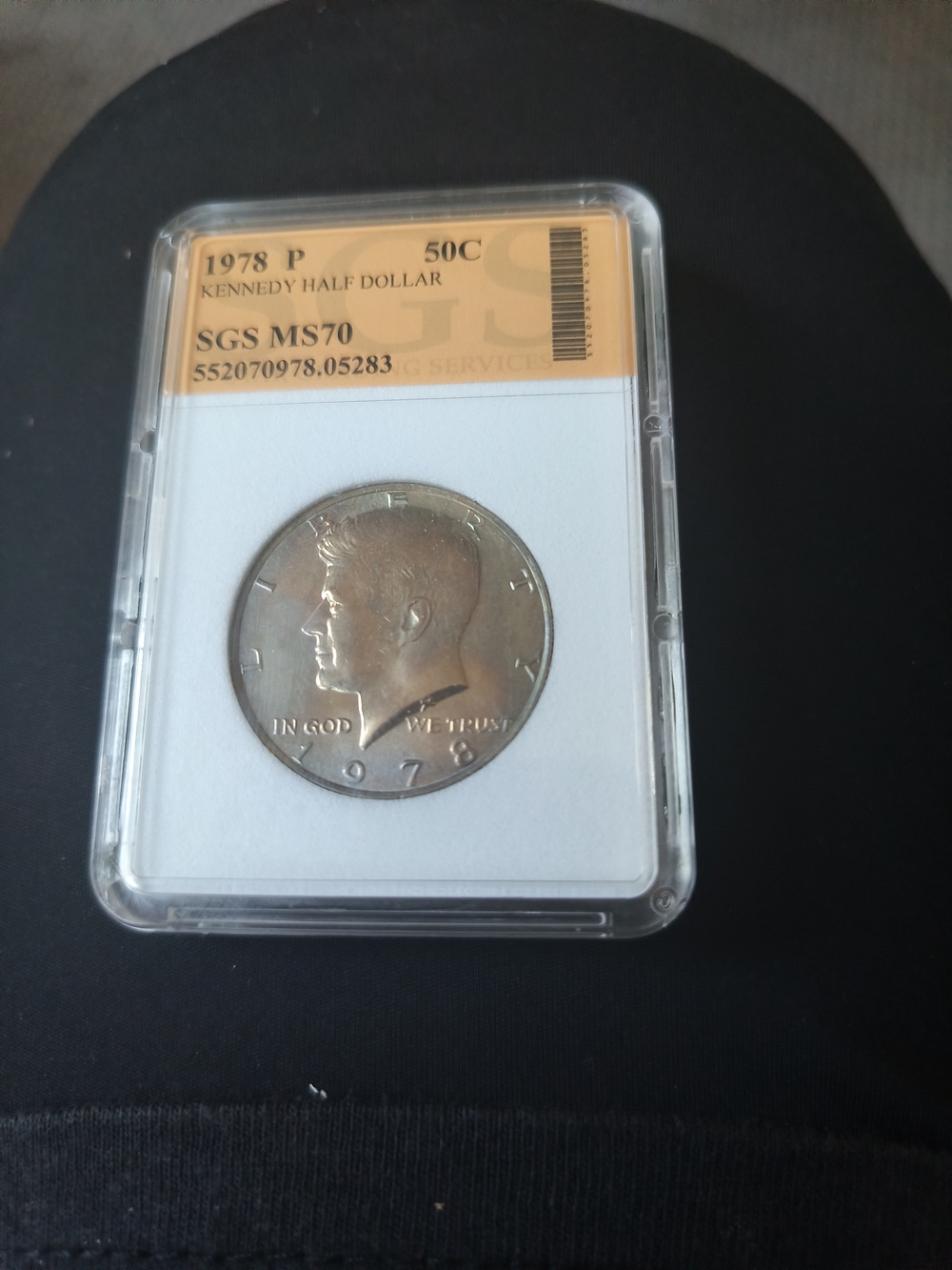 SGS Graded Coin Holder with Silver-Tone Kennedy Half Dollar - Silver